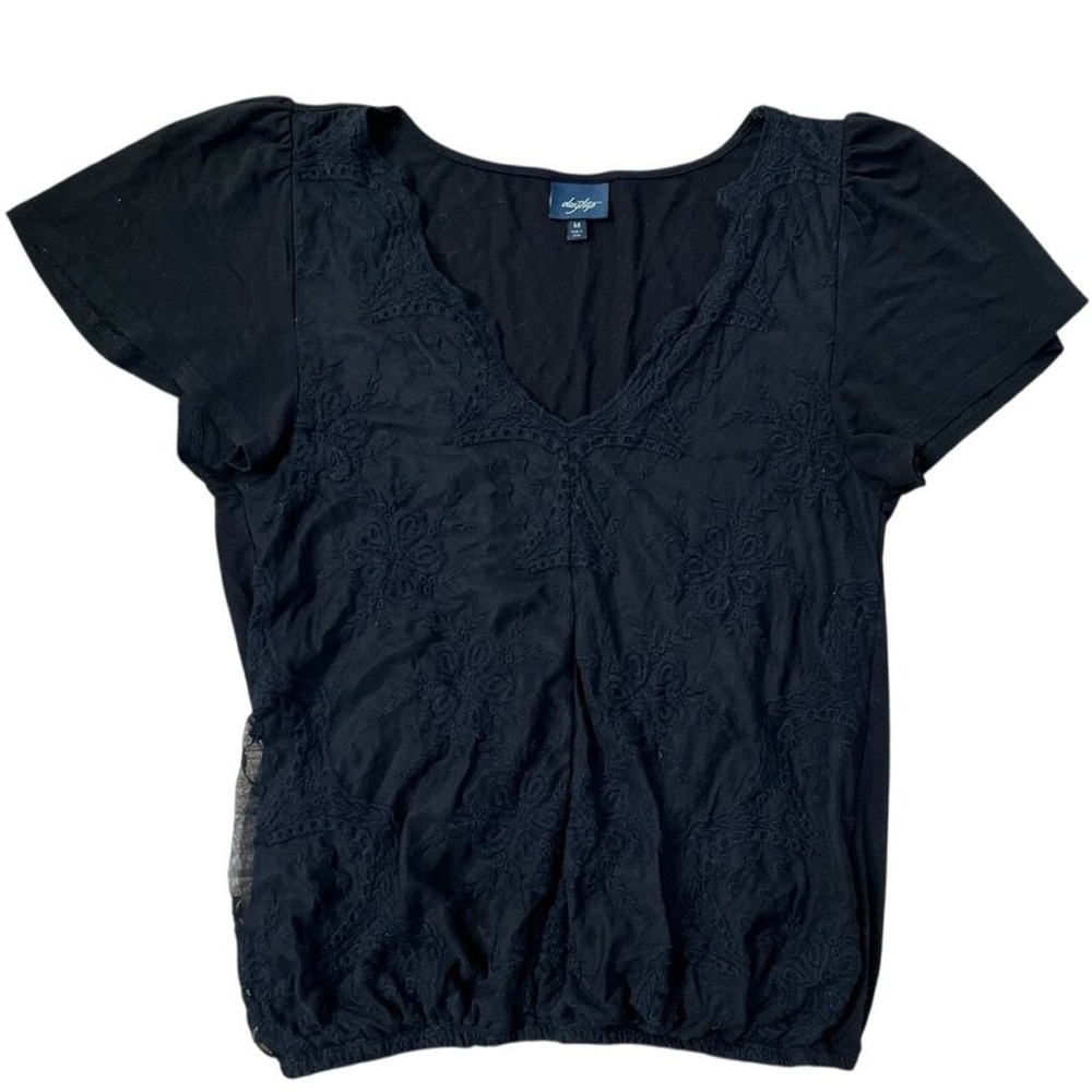 Vtg Y2K Buckle Daytrip Chiffon Embroidered Black Top M Whimsigoth Dark Coquette‎